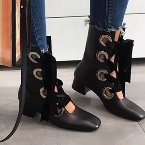 Miista Erika Boot With Washers and Velvet Laces in Black size 5.5